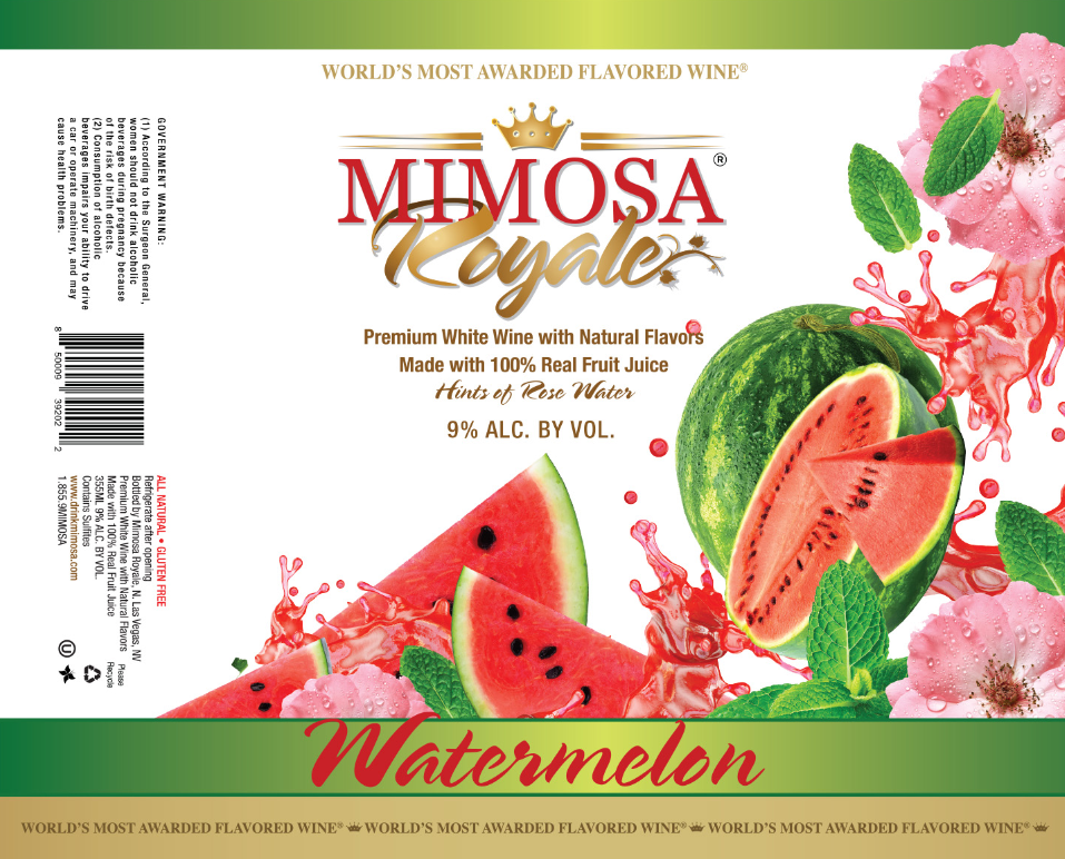 TABC label artwork for Mimosa Royale Watermelon  Pack 4 , mix of different Muscat Wines, blended with  only the best 100% N