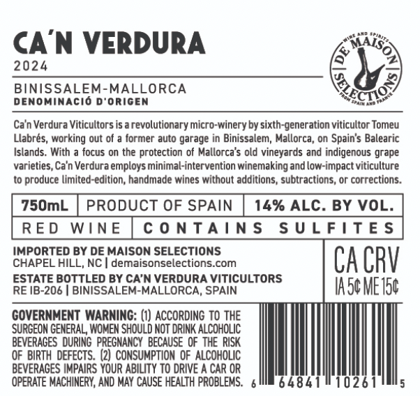 TABC label artwork for Ca'n Verdura Binissalem-Mallorca