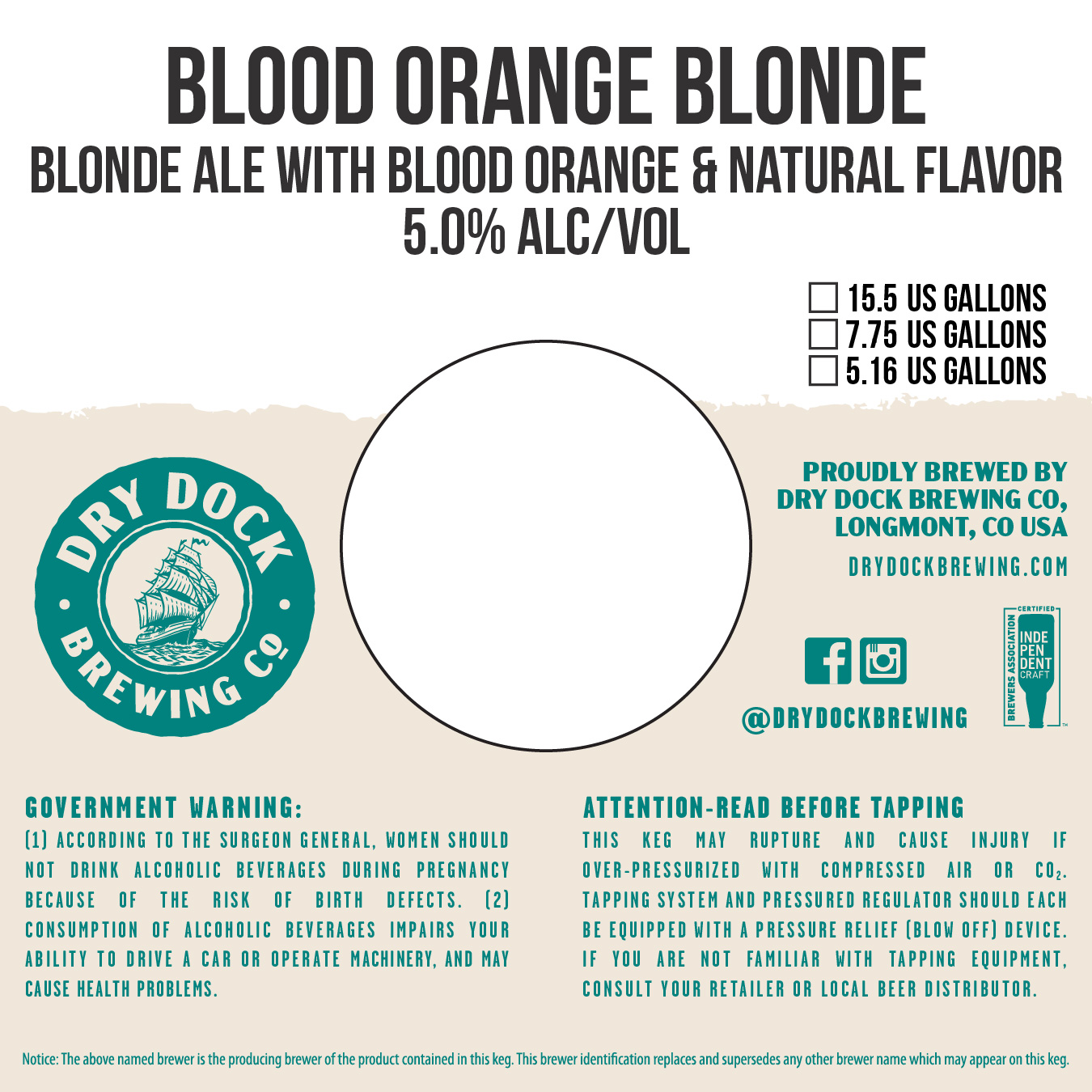 TABC label artwork for Dry Dock Brewing Blood Orange Blonde