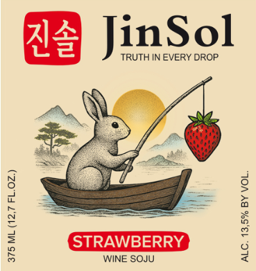 TABC label artwork for JinSol Korean Soju, Strawberry Flavour , Crafted from Apple wine ,Korea, Pack 20 , 375 mL , 13.5% AB