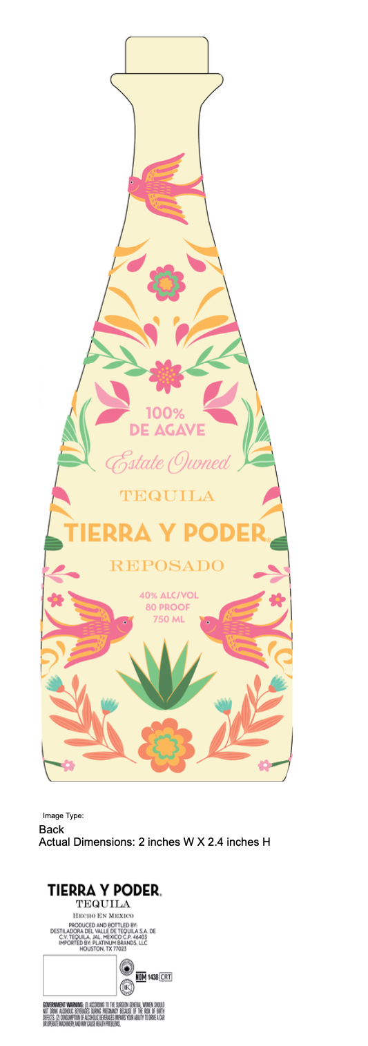 TABC label artwork for Tequila Tierra Y Poder ,100% Blue Agave, Reposado, Zero Additives,   750 mL , 40% , Luxury Ceramic B