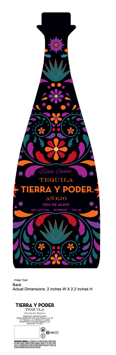TABC label artwork for Tequila Tierra Y Poder ,100% Blue Agave , Anejo, Zero Additives,   750 mL , Luxury Ceramic Bottle