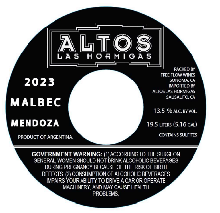 TABC label artwork for Altos Las Hormigas Mendoza Malbec KEG