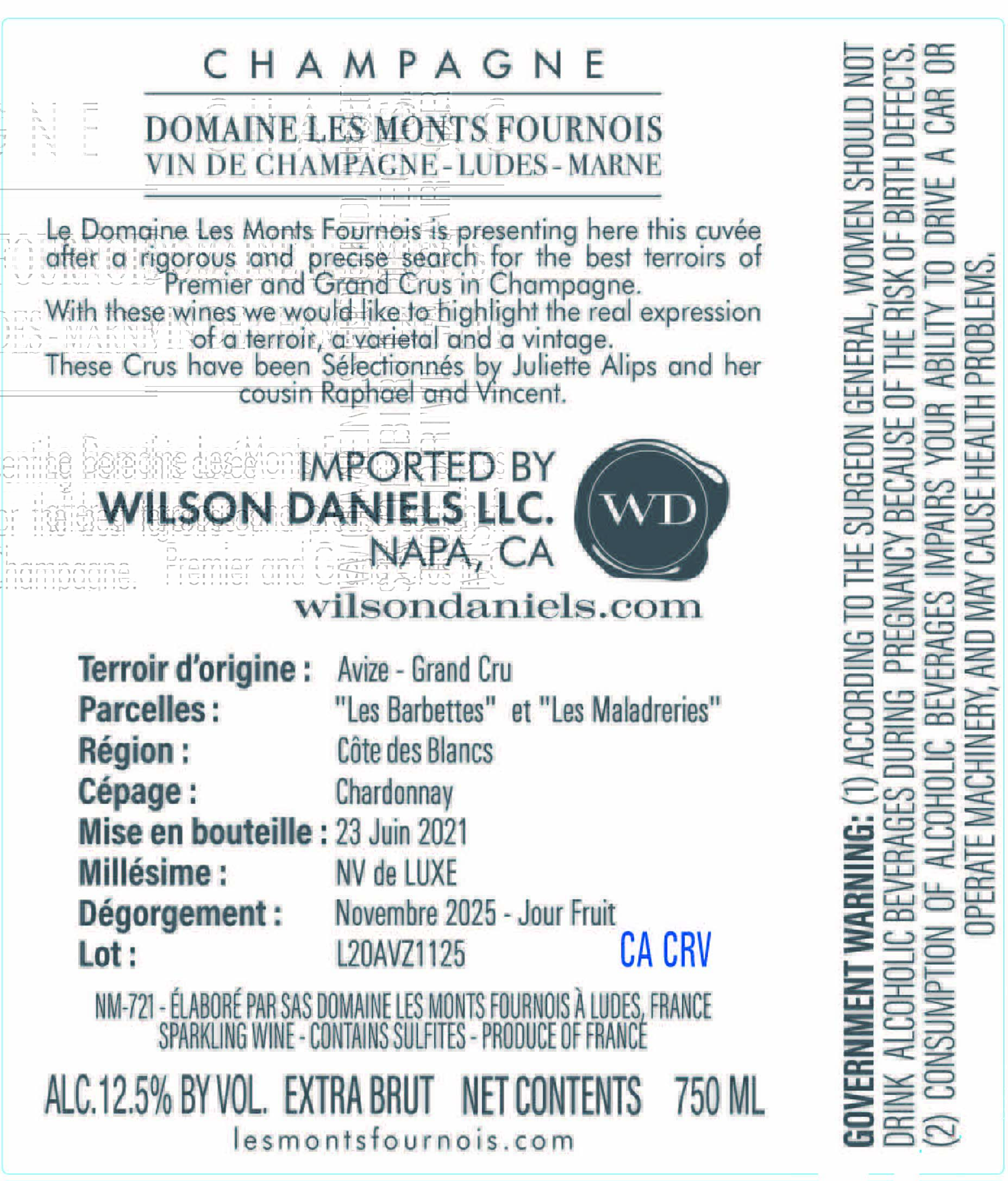 TABC label artwork for Domaine Les Monts Fournois Avize Grand Cru