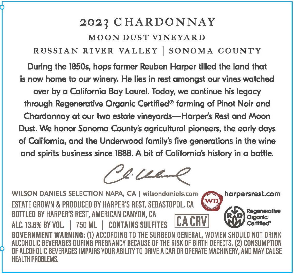 TABC label artwork for Harper's Rest Moon Dust Vineyard Chardonnay