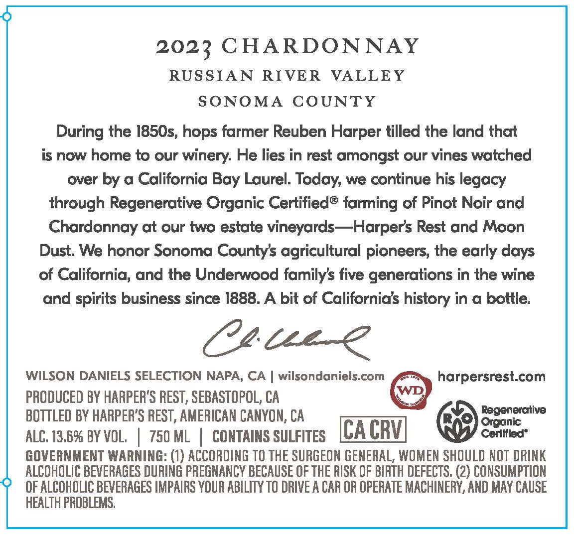 TABC label artwork for Harper's Rest Chardonnay Russian River Valley