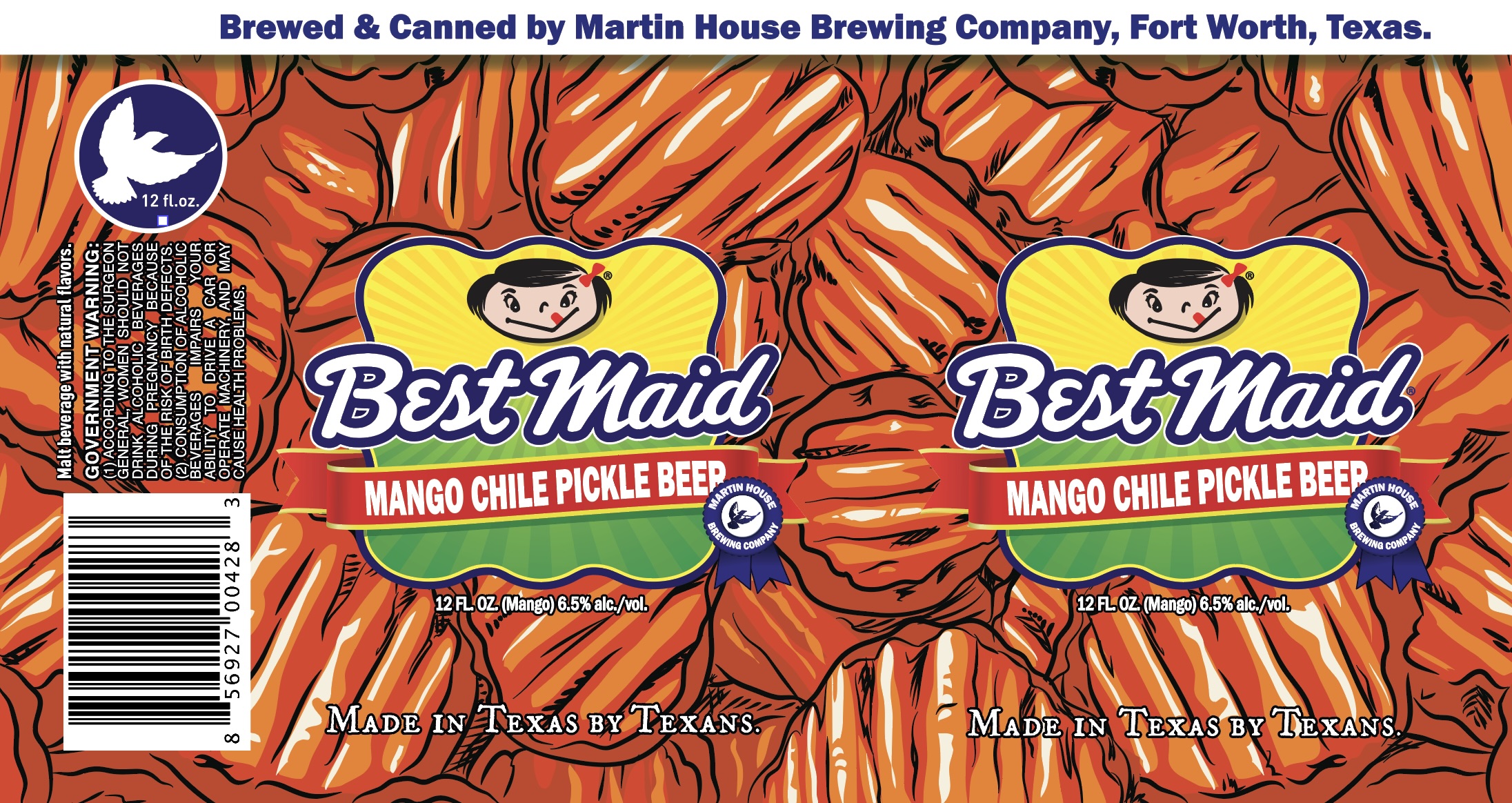 TABC label artwork for Best Maid Mango Chili Pickle Beer Can