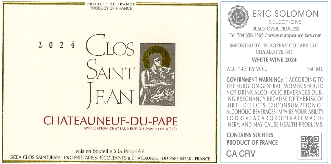 TABC label artwork for Clos Saint Jean Chateaneuf du Pape Blanc