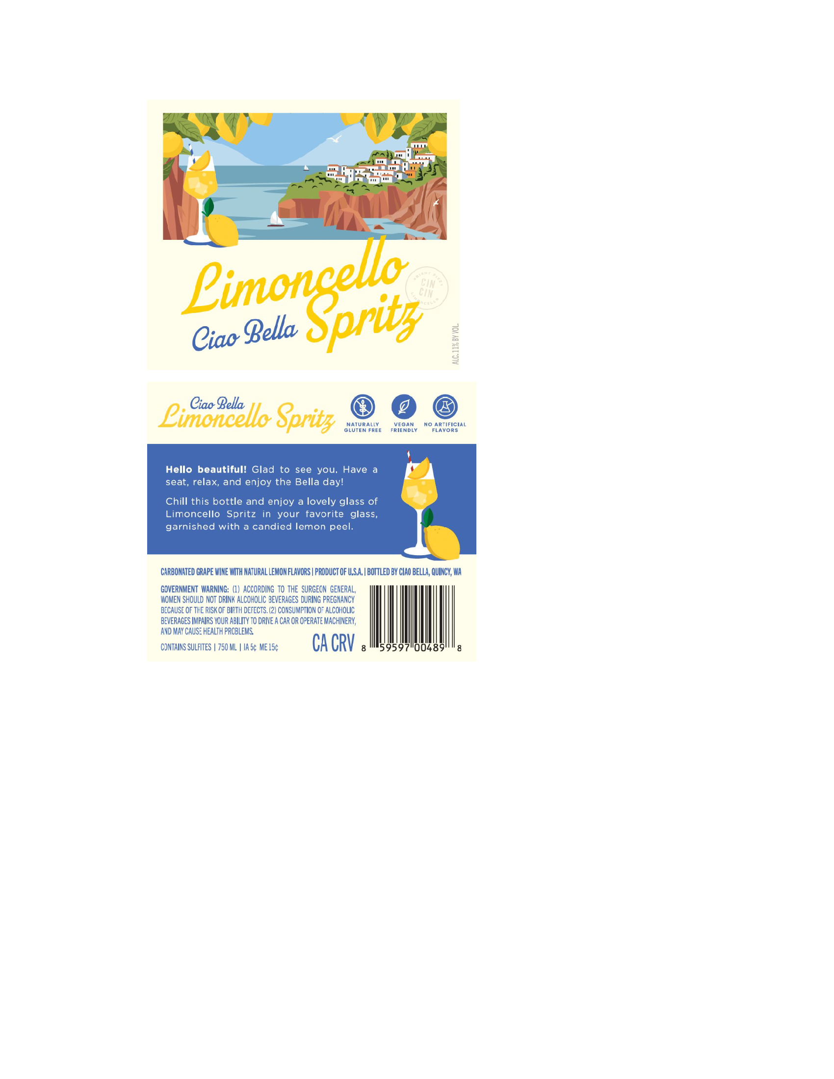 TABC label artwork for Ciao Bella Limoncello Spritz