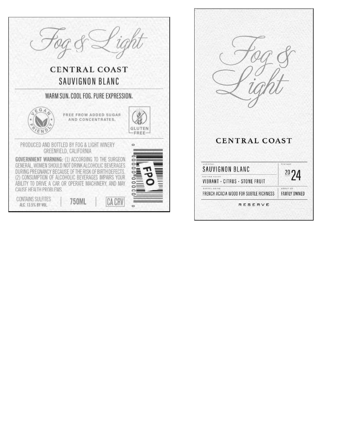 TABC label artwork for FOG & LIGHT Sauvignon Blanc CA-Central Coast