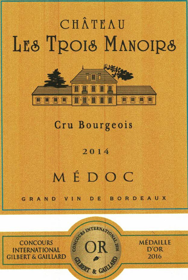 TABC label artwork for Chateau Les Trois Manoirs Cru Bourgeois Medoc Cabernet Sauvignon, Merlot, Cabernet Franc, Petit Verd