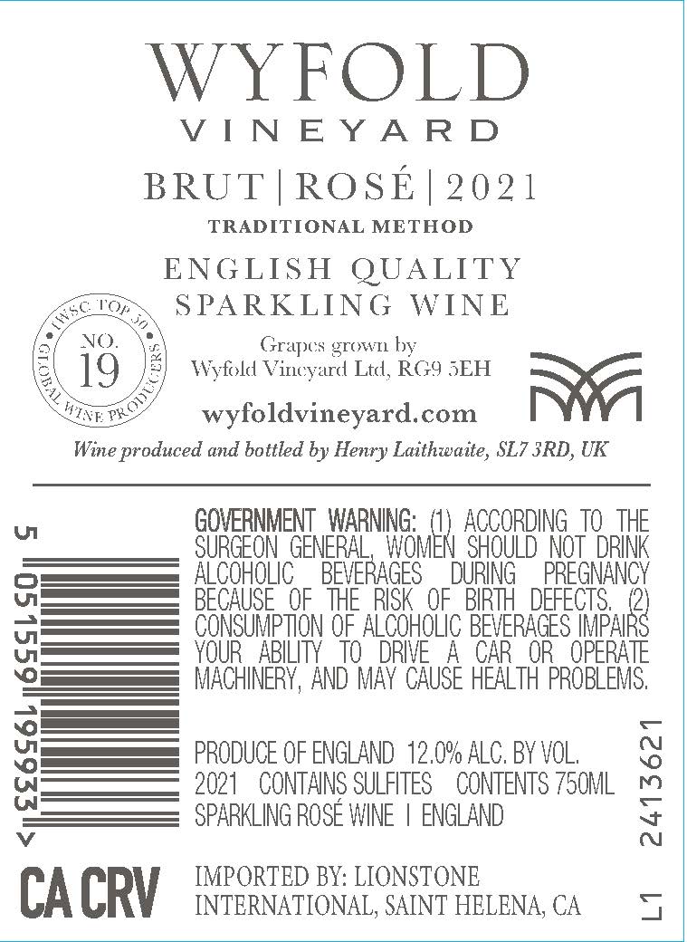 TABC label artwork for Wyfold Vineyard Engish Quality Brut Sparkling Rose Wine, England