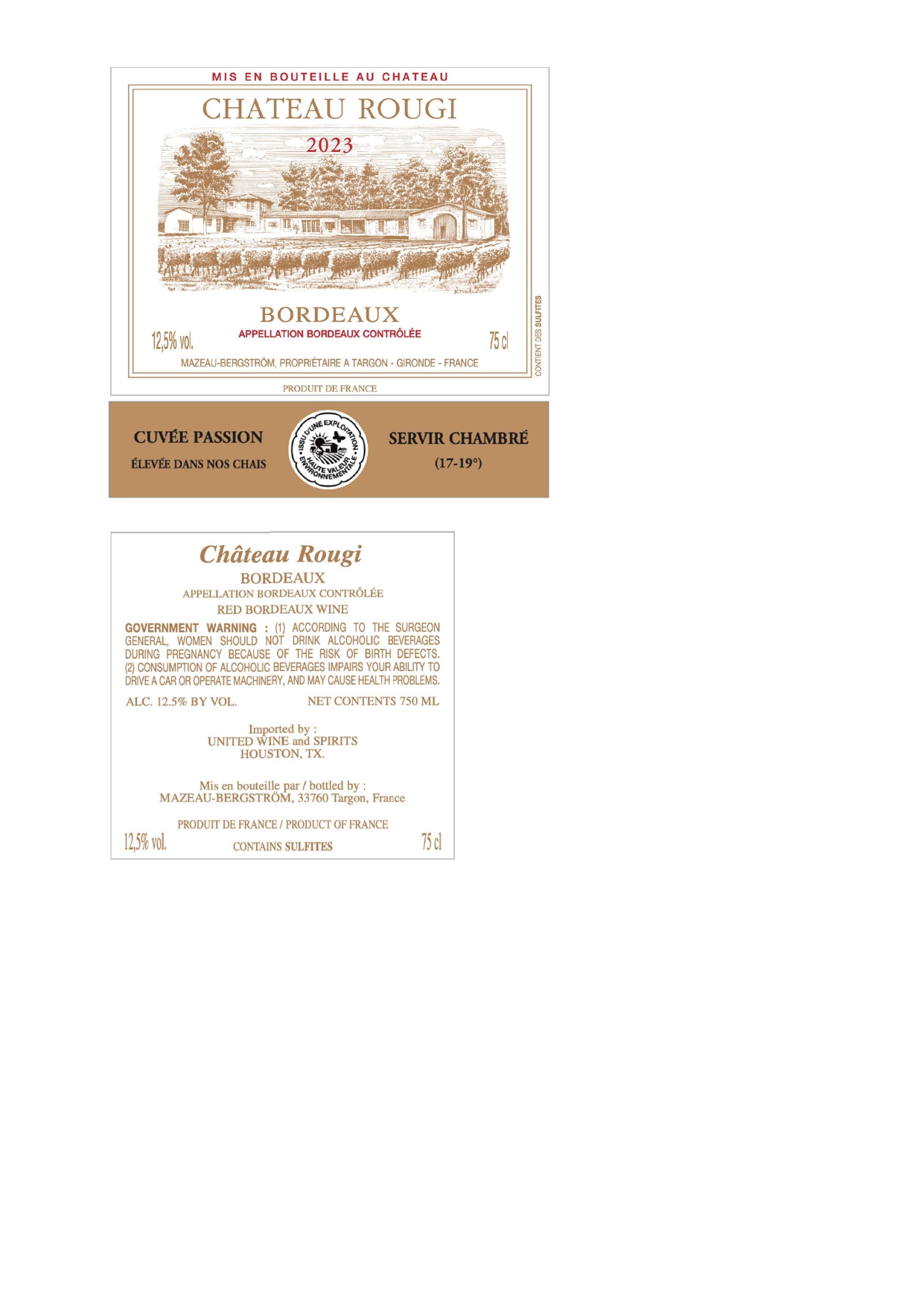 TABC label artwork for Chateau Rougi Bordeaux Blend