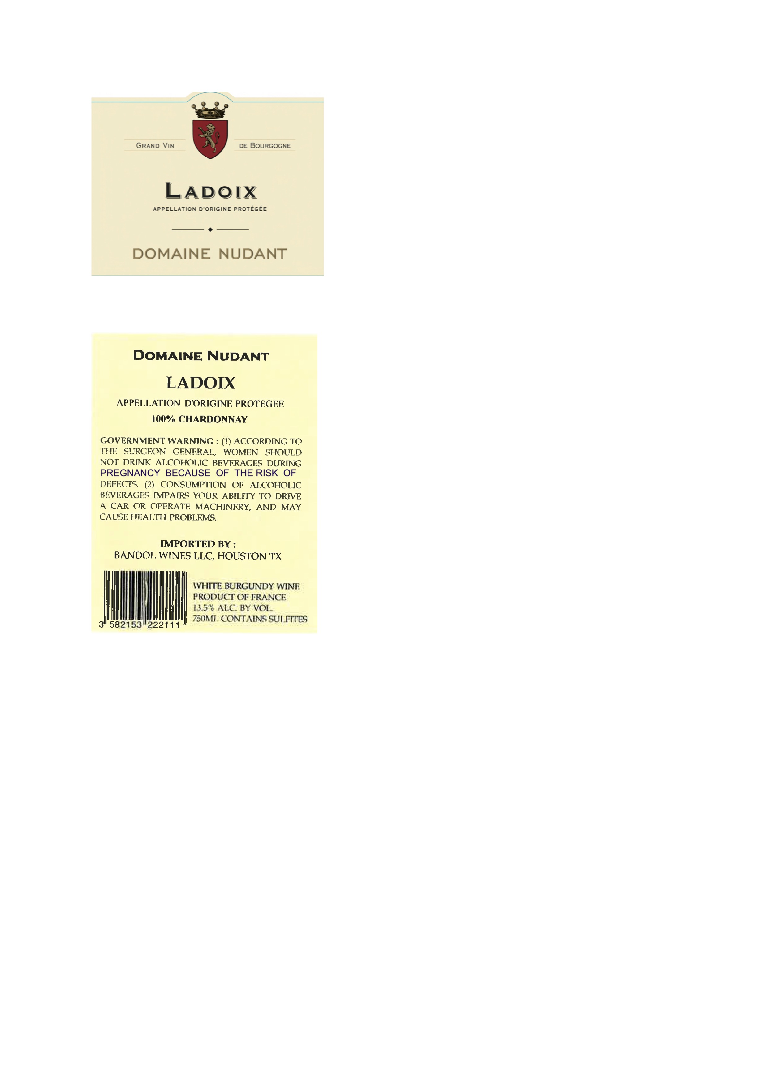 TABC label artwork for Domaine Nudant Ladoix