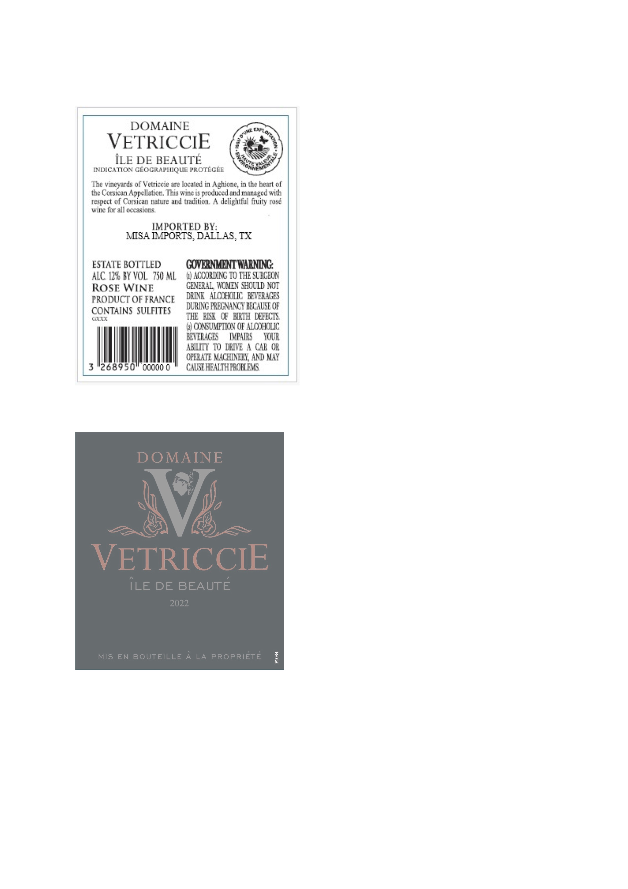 TABC label artwork for Domaine Vetriccie Ile de Beaute