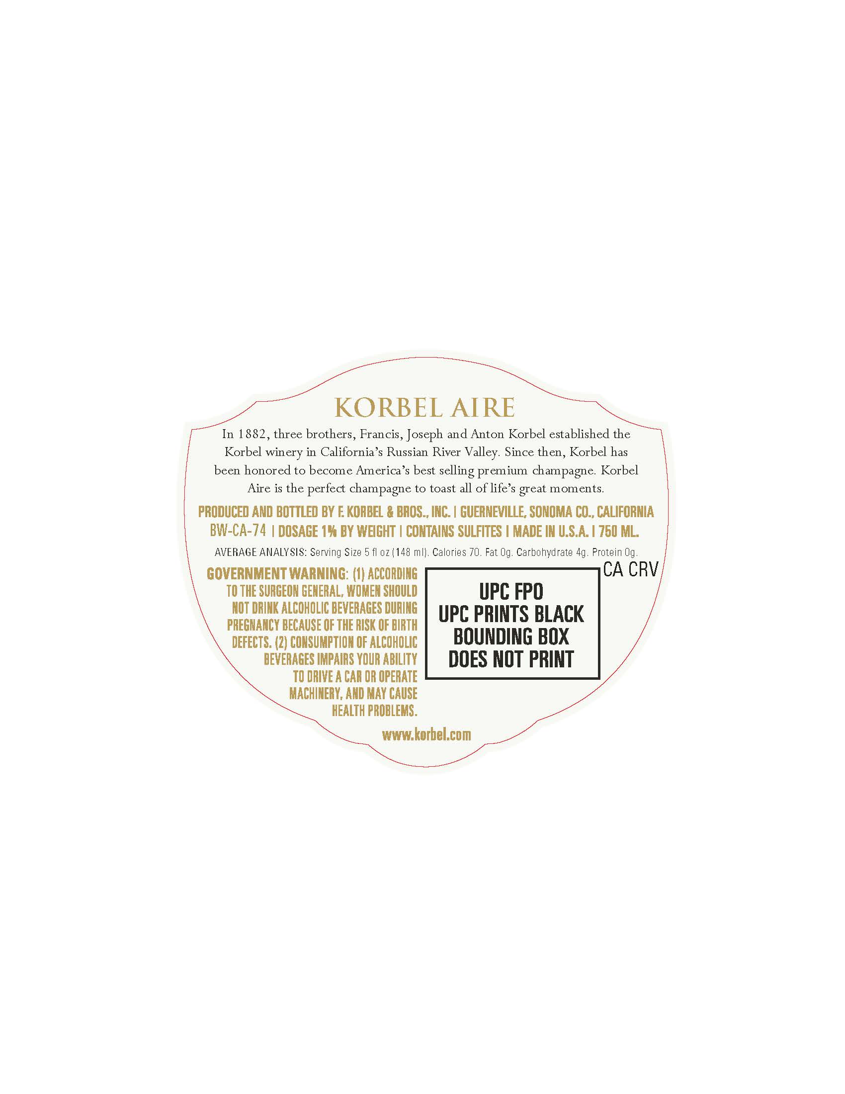 TABC label artwork for KORBEL AIRE