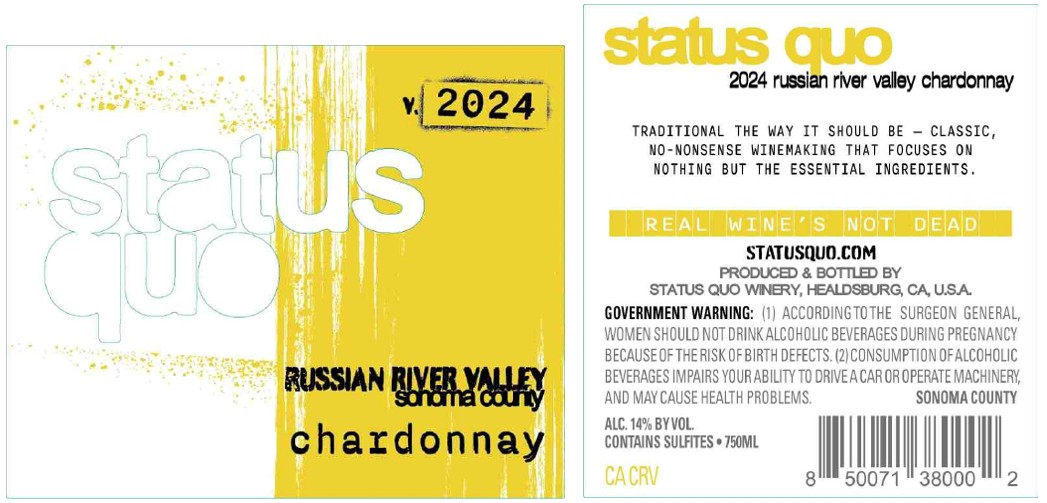 TABC label artwork for Status Quo Chardonnay, Russian River Valley