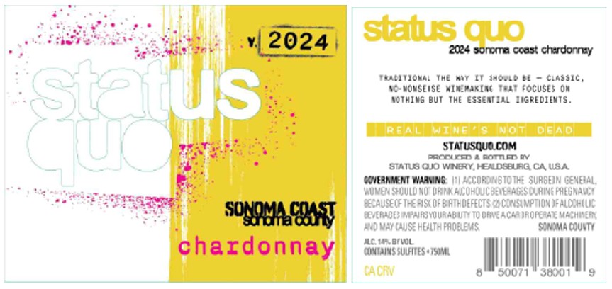 TABC label artwork for Status Quo Chardonnay, Sonoma Coast
