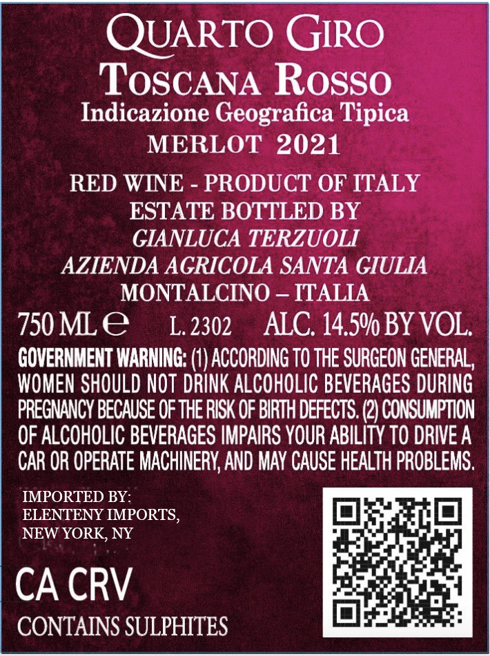 TABC label artwork for Quarto Giro Toscana Rosso