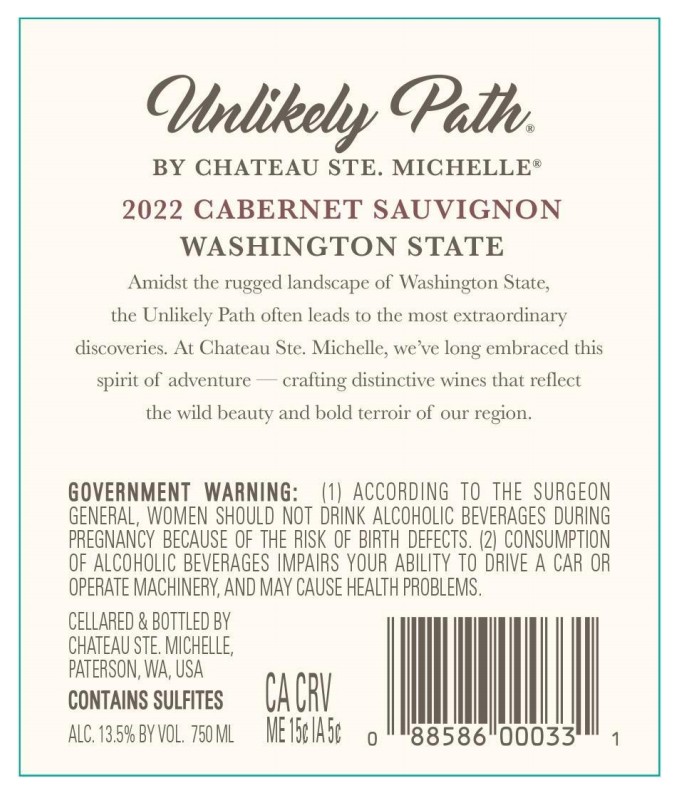 TABC label artwork for Unlikely Path Cabernet Sauvignon
