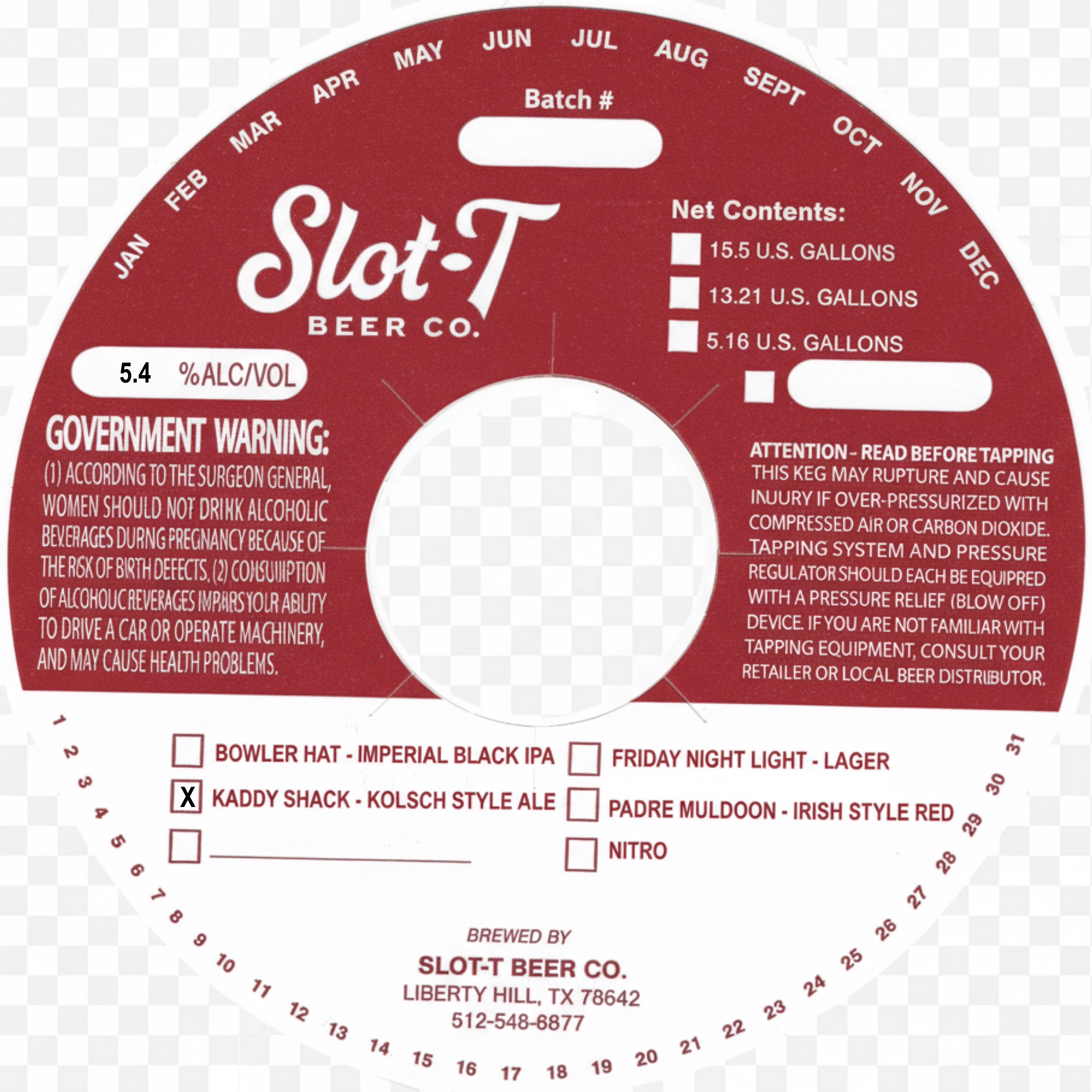 TABC label artwork for Kaddy Shack