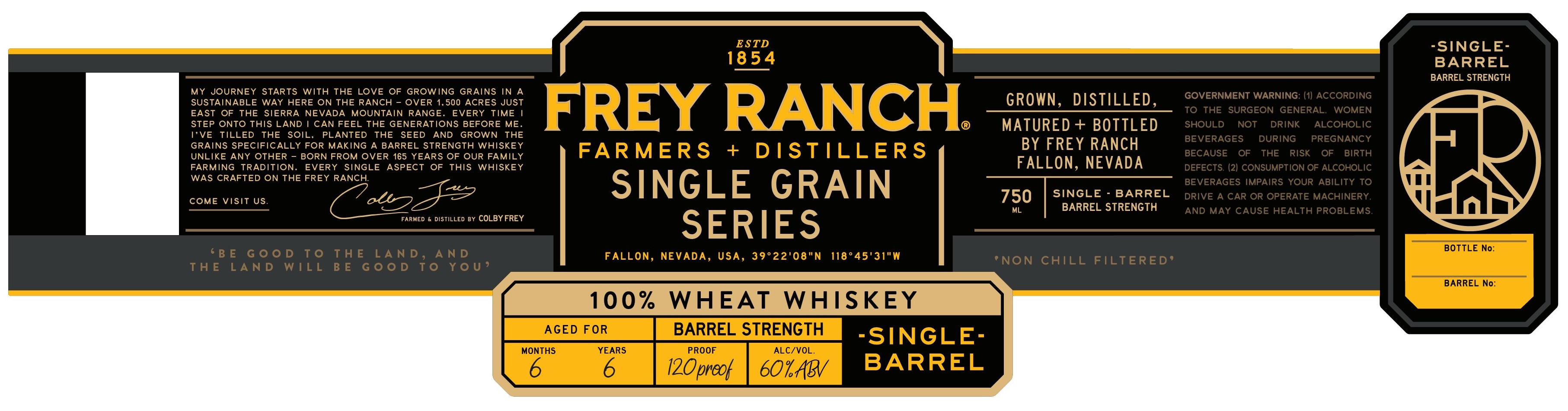 TABC label artwork for Frey Ranch Single Grain Series Farmers + Distillers 100% Wheat Whiskey