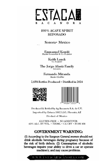 TABC label artwork for ESTACA REPOSADO