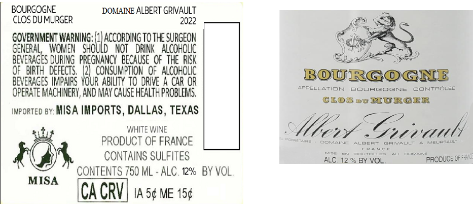 TABC label artwork for DOMAINE ALBERT GRIVAULT CLOS DU MURGER