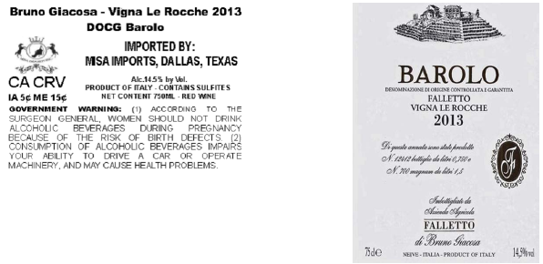 TABC label artwork for BRUNO GIACOSA VIGNA LE ROCCHE