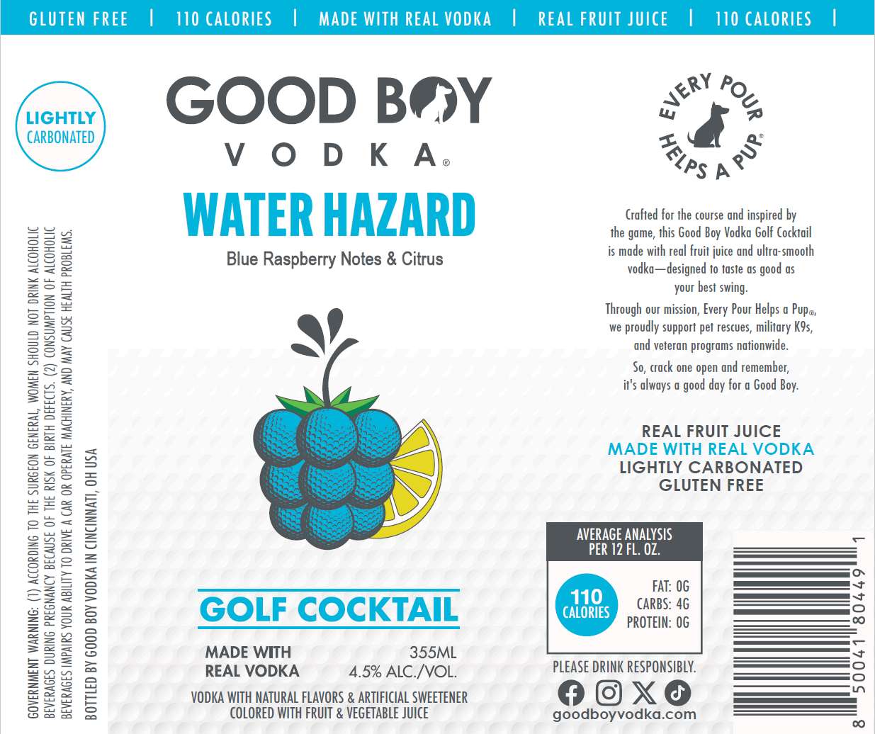 TABC label artwork for GOOD BOY VODKA WATER HAZARD