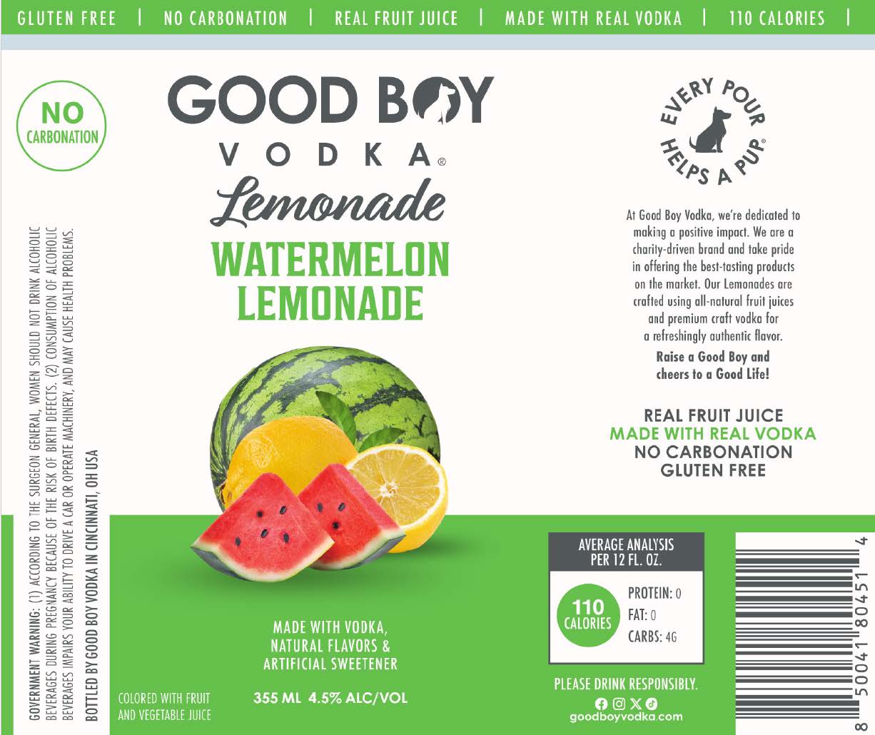 TABC label artwork for GOOD BOY VODKA WATERMELON LEMONADE