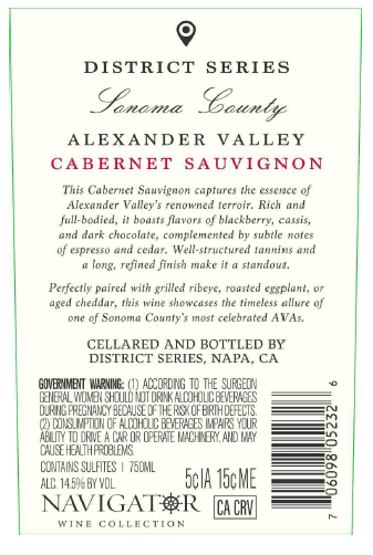 TABC label artwork for District Series Cabernet Sauvignon Alexander Valley