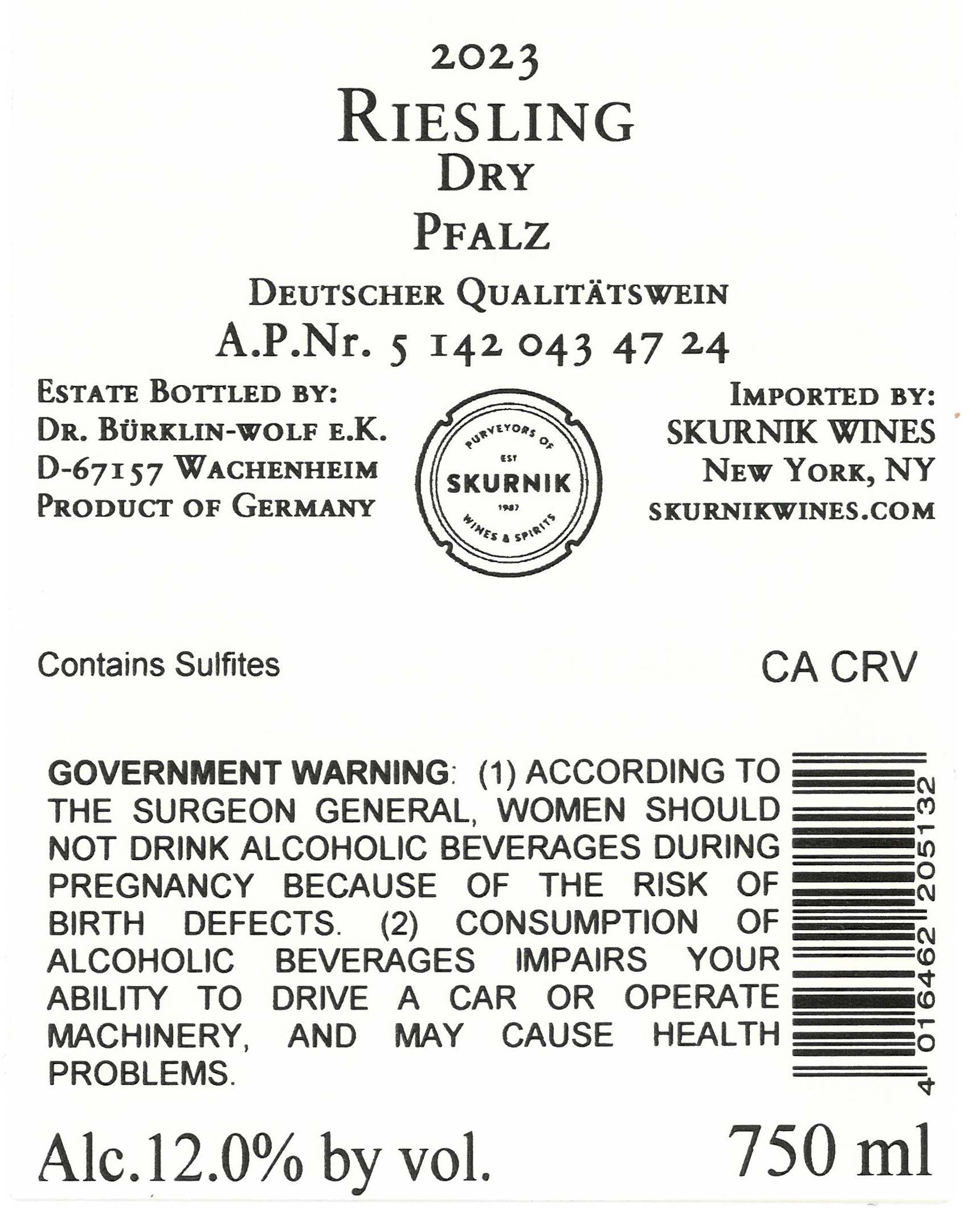 TABC label artwork for Riesling [Trocken] 'Domaine', Dr. Burklin-Wolf
