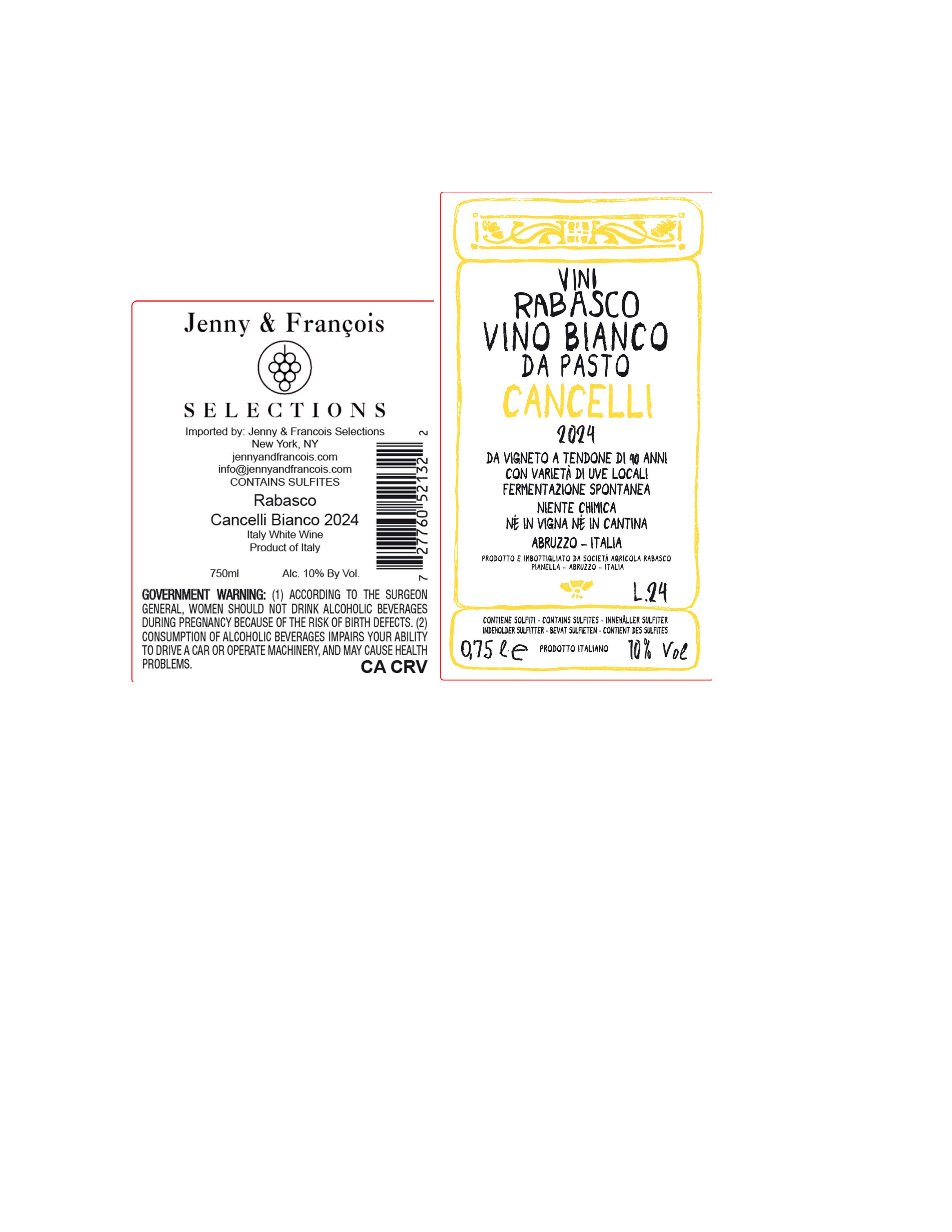 TABC label artwork for Rabasco, Bianco Cancelli