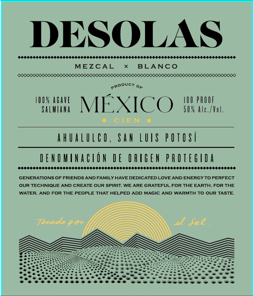 TABC label artwork for Desolas Mezcal Blanco Mexico Cien