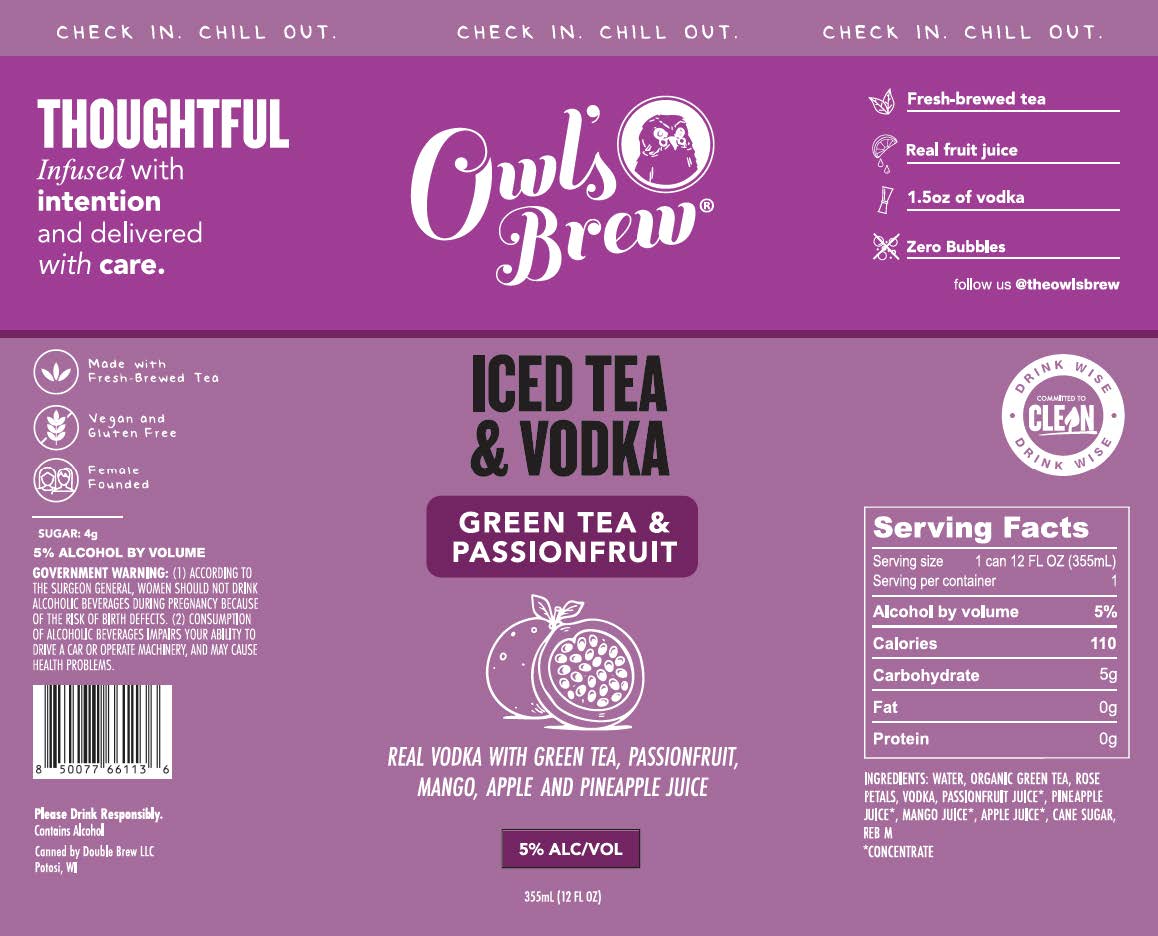 TABC label artwork for Owl's Brew Green Tea & Passionfruit