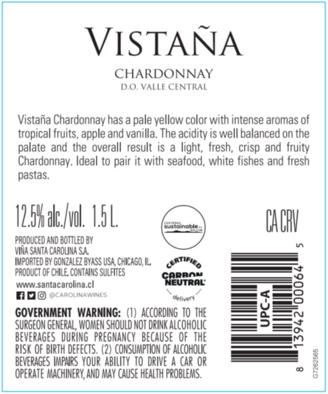 TABC label artwork for Vistana Valle Central White Wine
