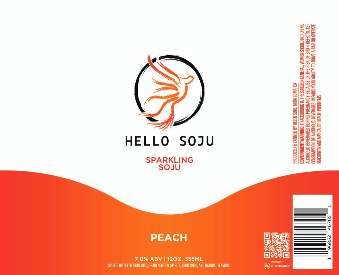 TABC label artwork for Hello Soju Sparkling Soju Peach