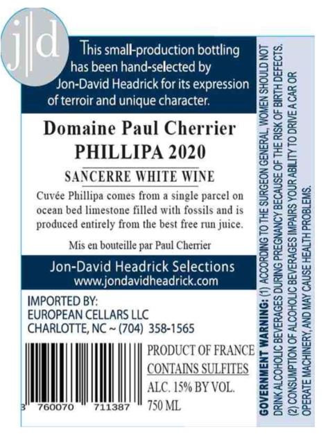 TABC label artwork for DOMAINE PAUL CHERRIER PHILLIPA SANCERRE