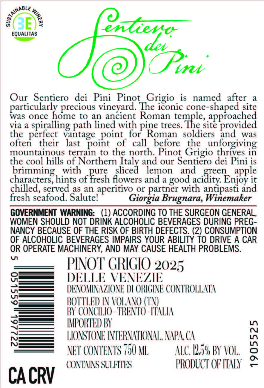 TABC label artwork for Sentiero dei Pini Delle Venezie Pinot Grigio, Italy