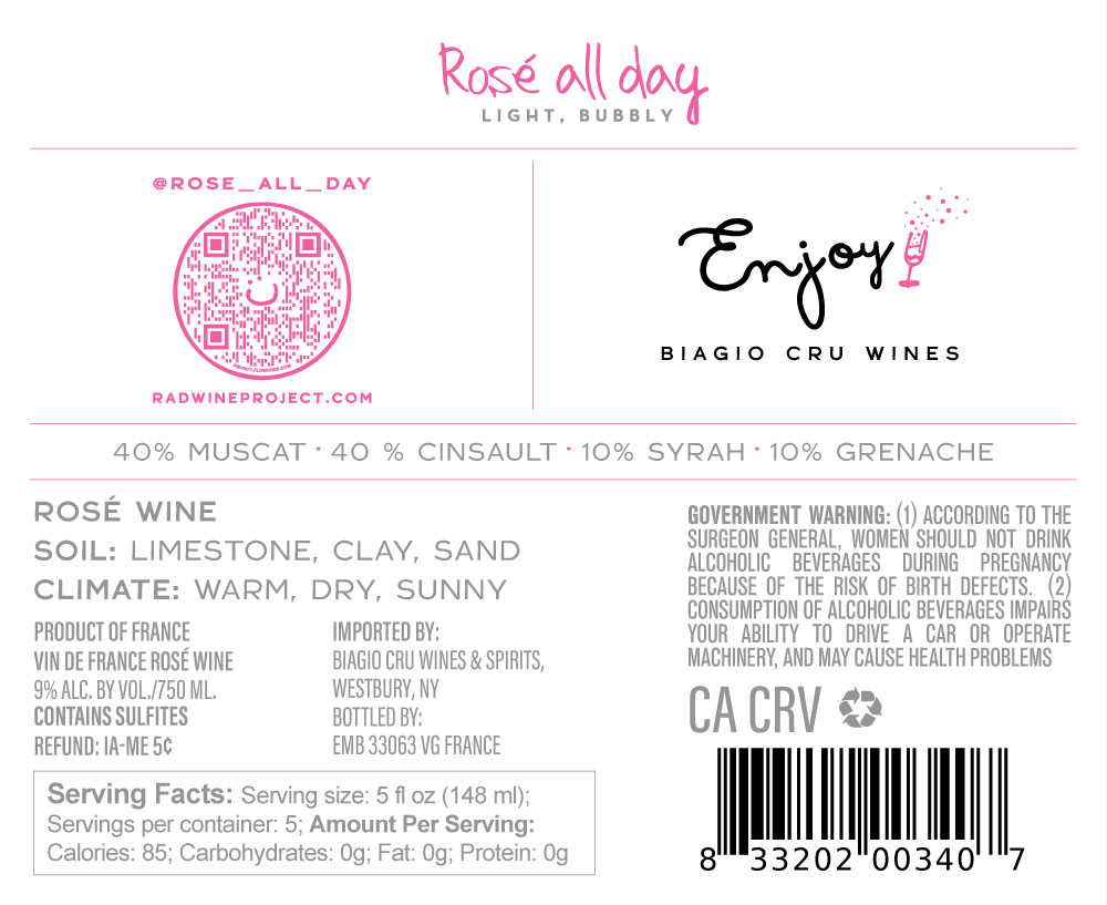 TABC label artwork for ROSE ALL DAY MUSCAT CINSAULT