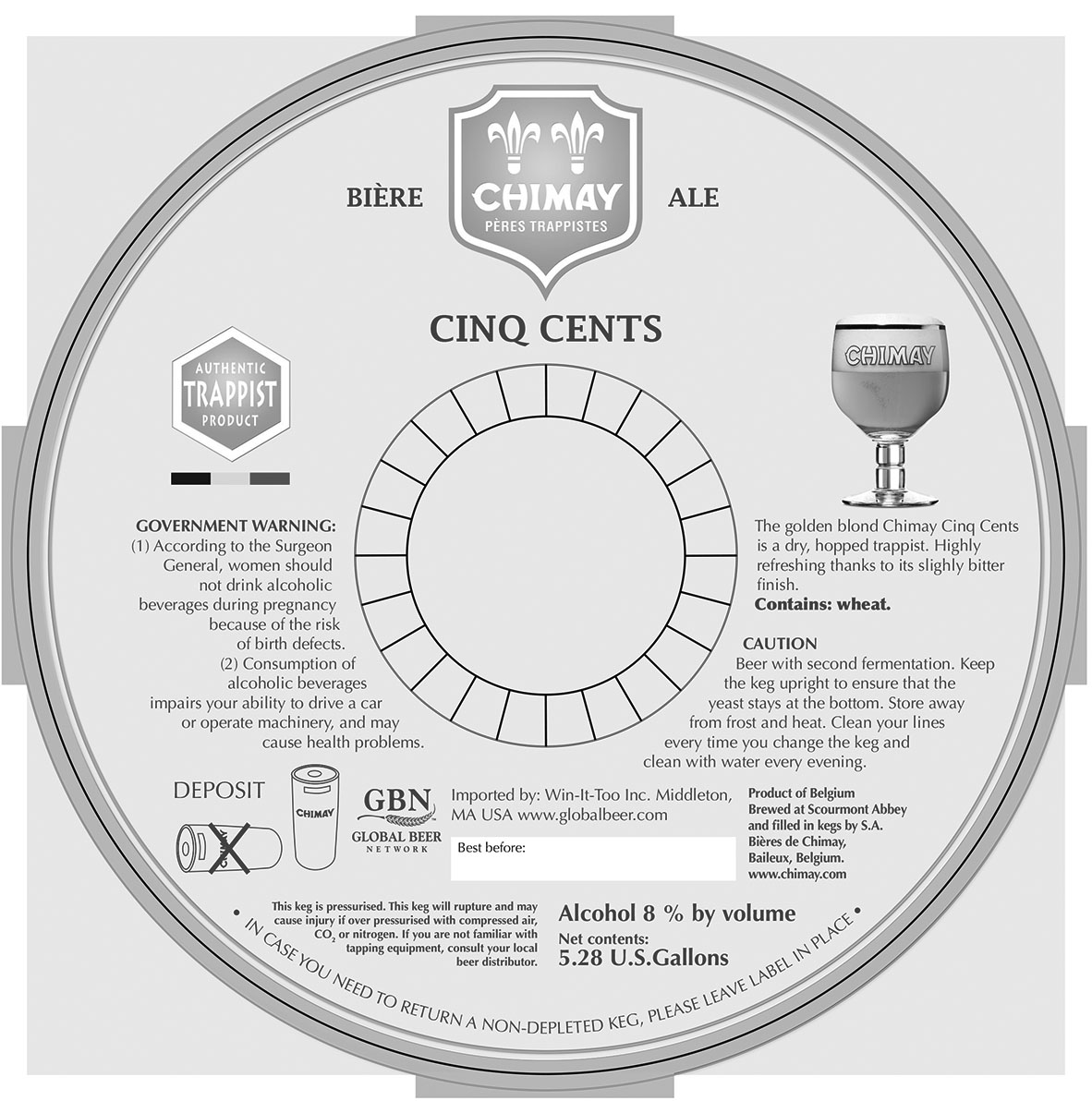 TABC label artwork for CHIMAY CINQ CENTS