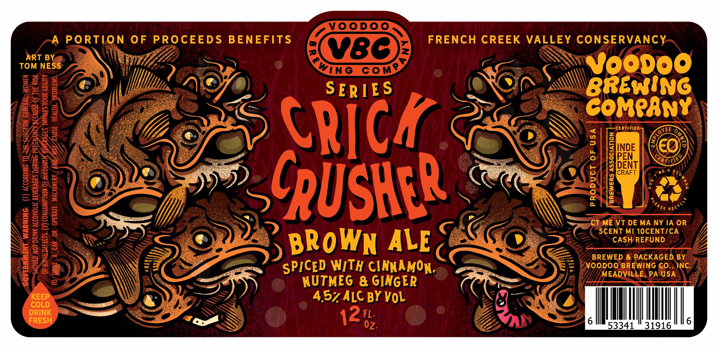 TABC label artwork for Crick Crusher - Brown Ale