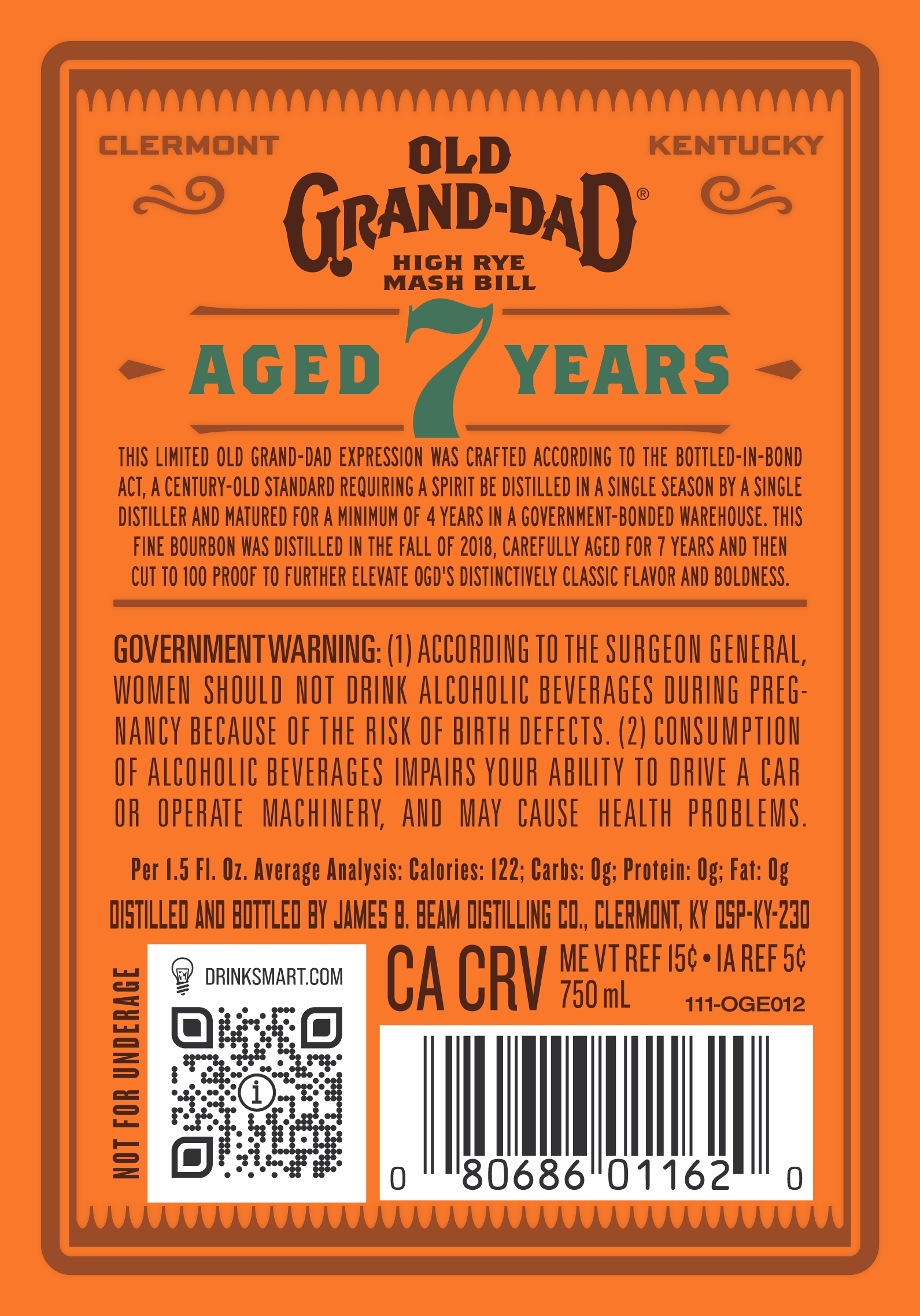 TABC label artwork for Old Grand-Dad Aged 7 Years KSBW BIB