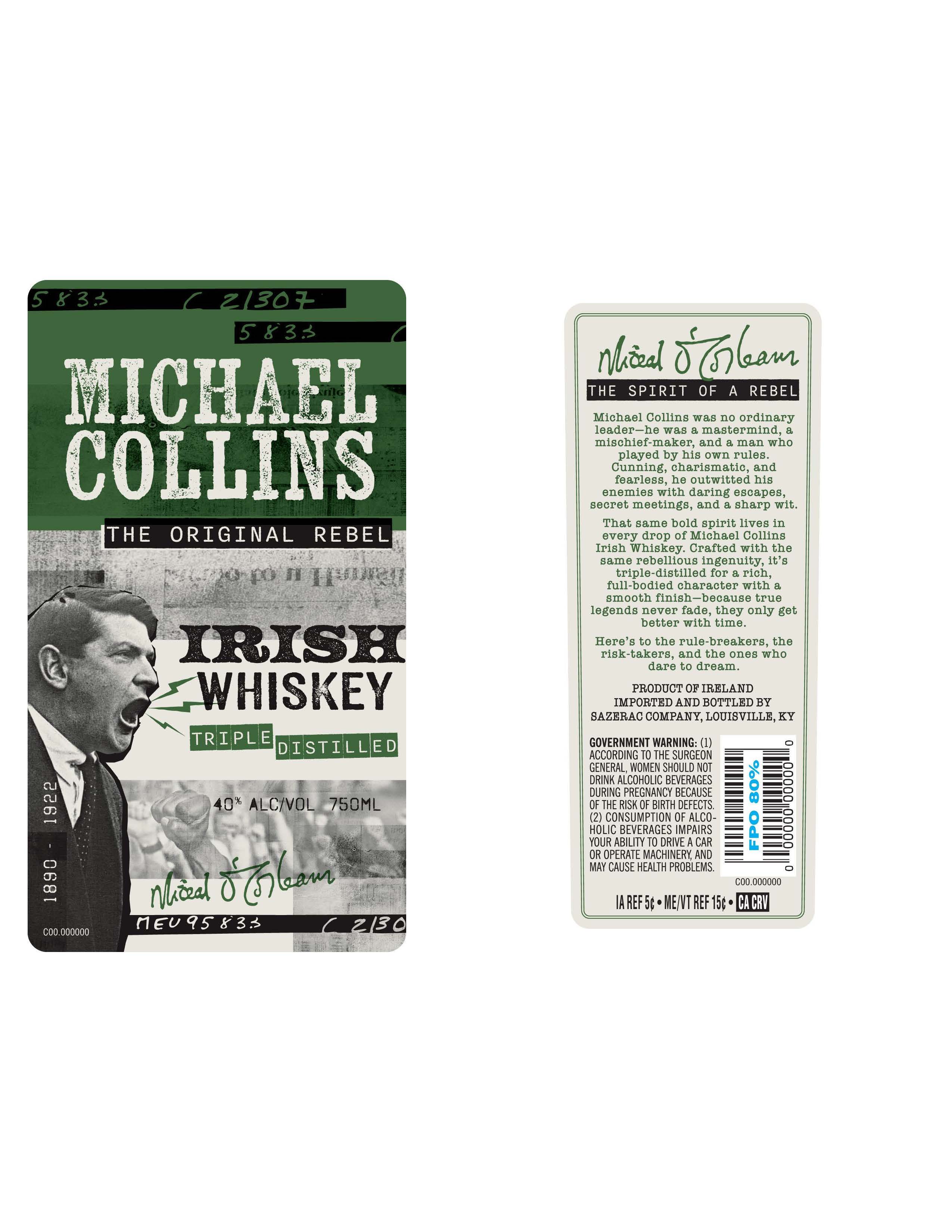 TABC label artwork for Michael Collins Irish Whiskey Triple Distilled