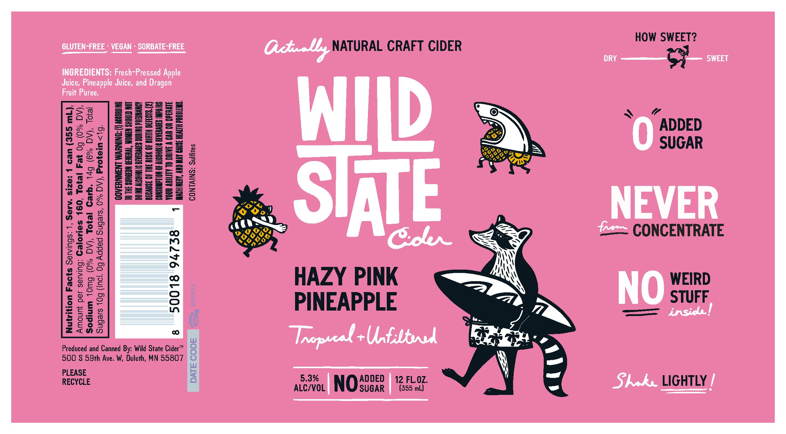 TABC label artwork for Wild State Cider Hazy Pink Pineapple