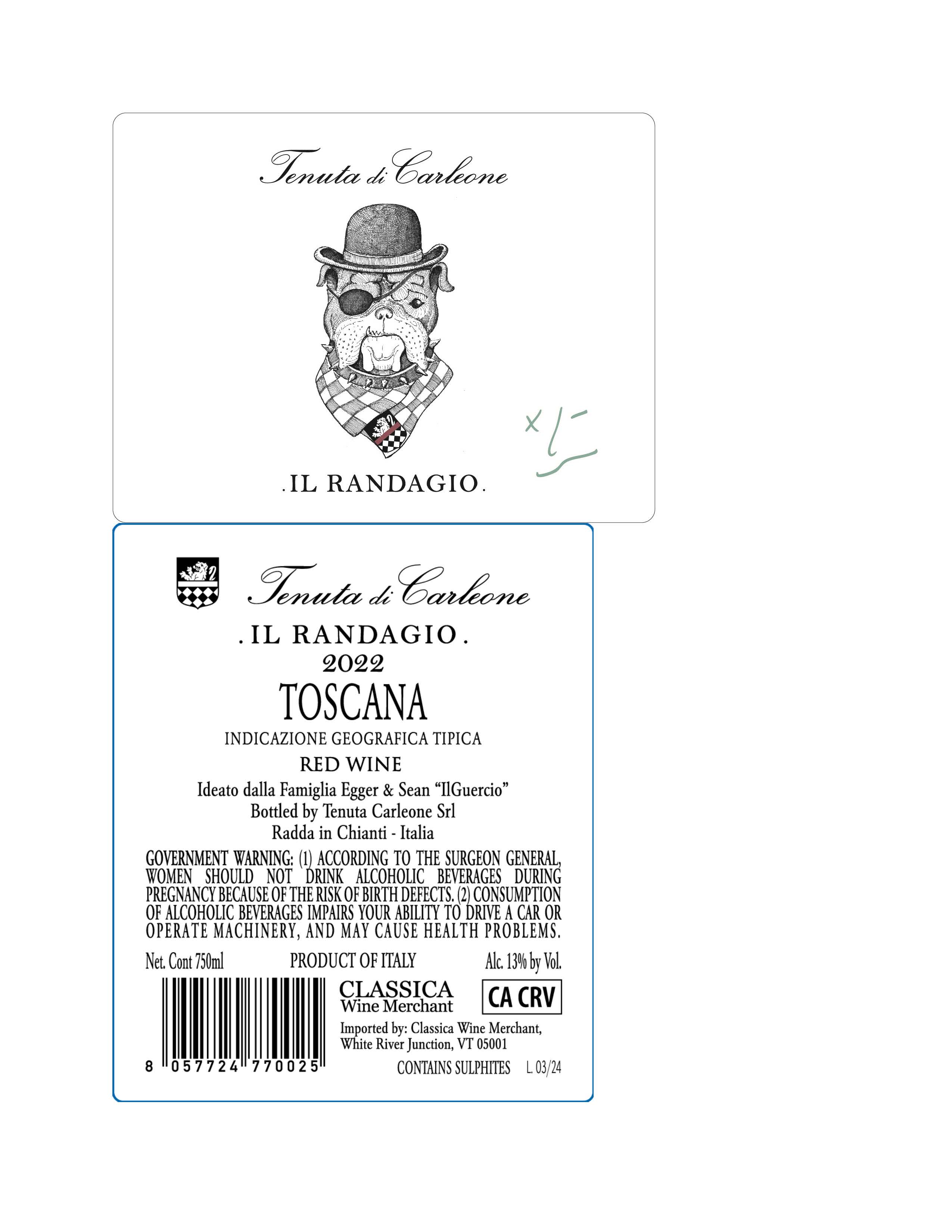 TABC label artwork for Carleone Randagio