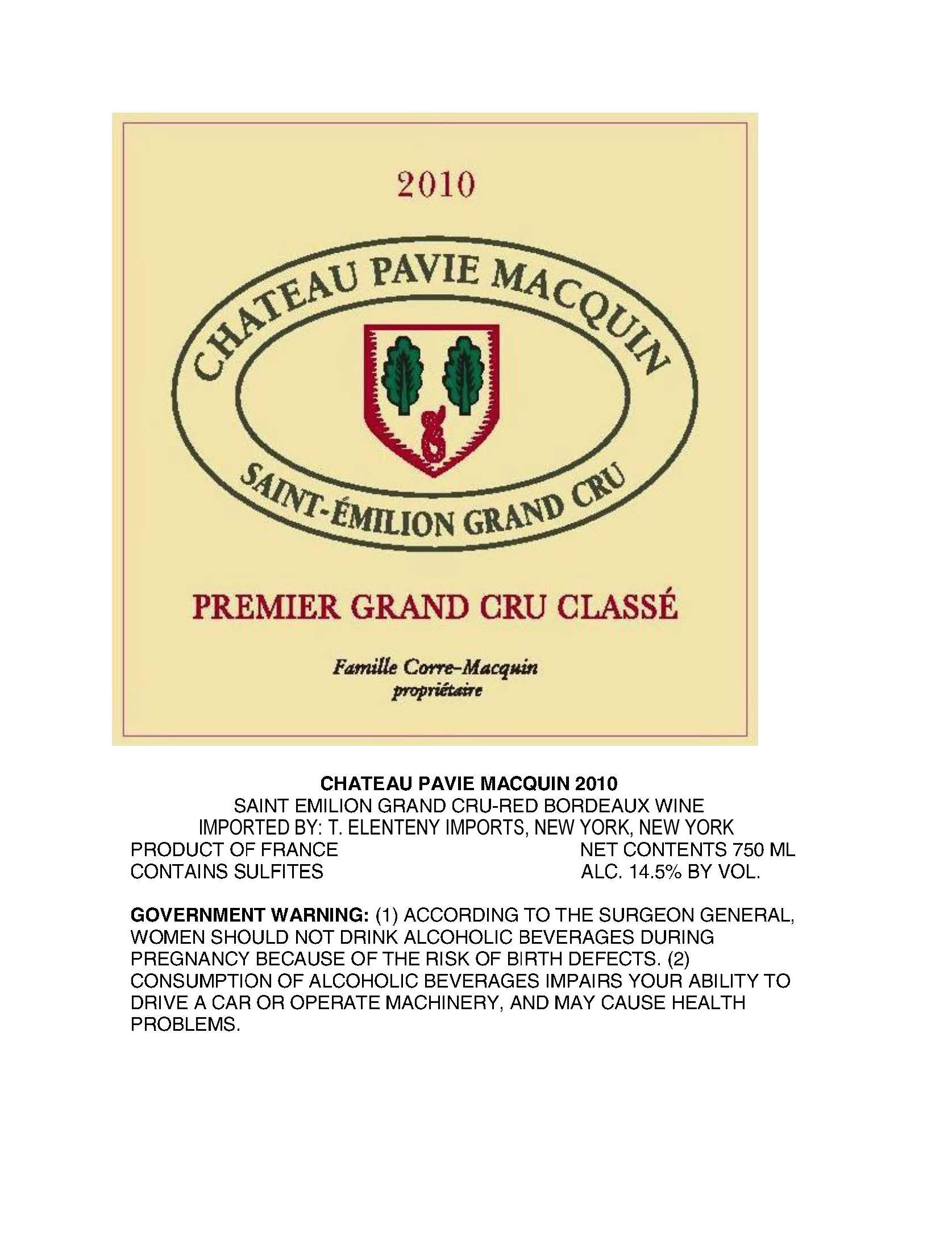 TABC label artwork for Chateau Pavie Macquin