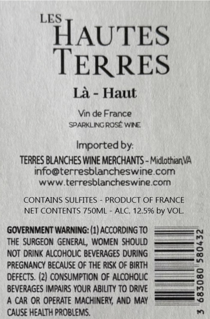 TABC label artwork for LES HAUTES TERRES LA-HAUT PET NAT ROSE 2024