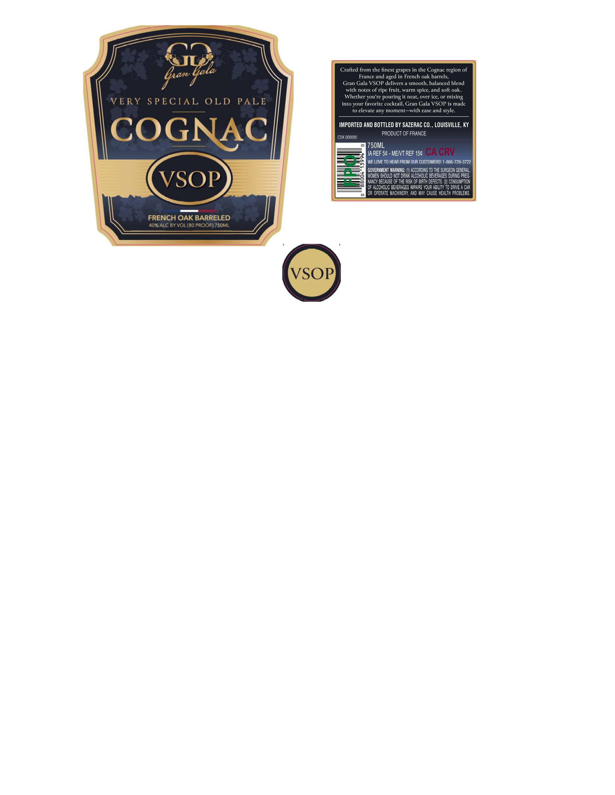 TABC label artwork for Gran Gala Cognac VSOP French Oak Barreled